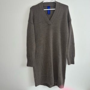 Kit and Ace Merino Wool Womens V-Neck Sweater Dress Brown Size XS